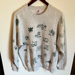 Jerzees Gray Botanical Print Men's Crewneck Sweater